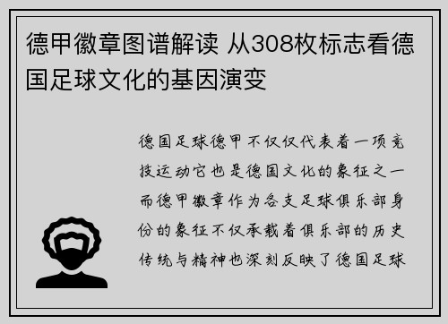 德甲徽章图谱解读 从308枚标志看德国足球文化的基因演变